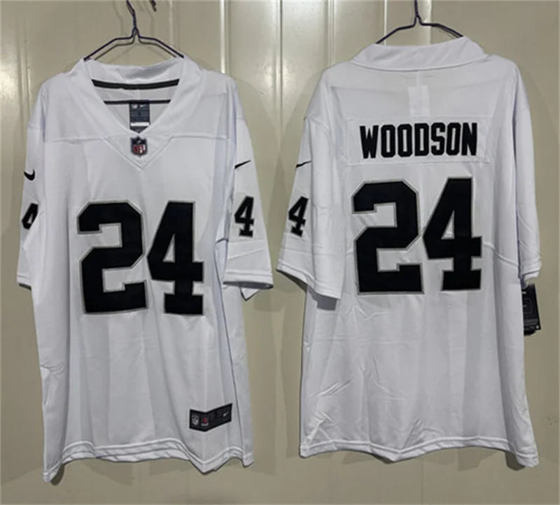 Men’s Oakland Raiders #24 Charles Woodson Nike White Vapor Limited Jersey