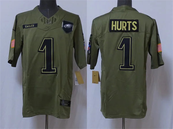 Mens Philadelphia Eagles #1 Jalen Hurts Nike 2025 Salute to Service Limited Jersey – Olive