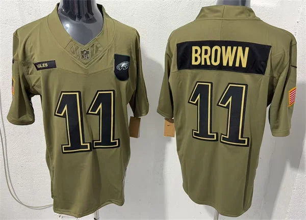 Mens Philadelphia Eagles #11 A. J. Brown Nike 2025 Salute to Service Limited Jersey – Olive
