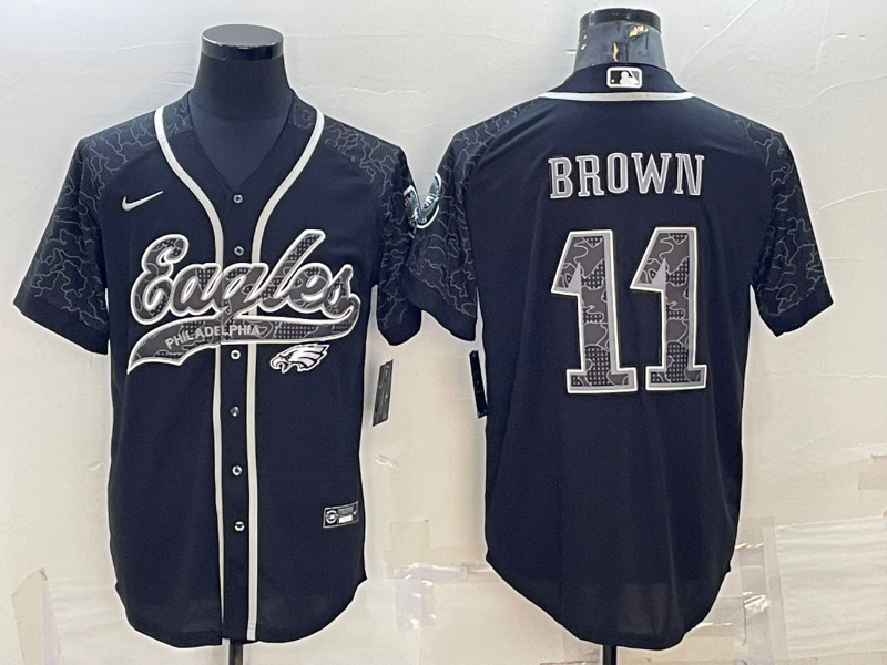 Men’s Philadelphia Eagles A.J. Brown #11 Black RFLCTV Limited Jersey Joint Edition