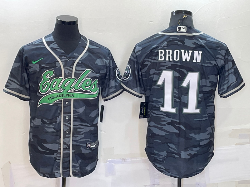 Men’s Philadelphia Eagles A.J. Brown #11 Grey Camouflage Jersey Joint Edition