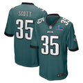 Men’s Philadelphia Eagles Boston Scott #35 Midnight Green Super Bowl LVII Patch Jersey