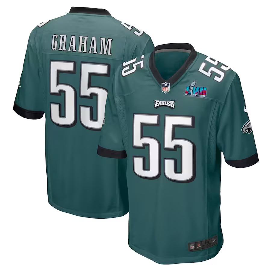 Men’s Philadelphia Eagles Brandon Graham #55 Midnight Green Super Bowl LVII Patch Jersey
