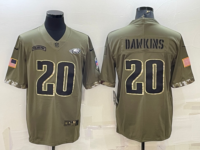 Men’s Philadelphia Eagles Brian Dawkins #20 Olive 2022 Salute To Service Limited Jersey