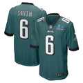 Men’s Philadelphia Eagles DeVonta Smith #6 Midnight Green Super Bowl LVII Patch Jersey