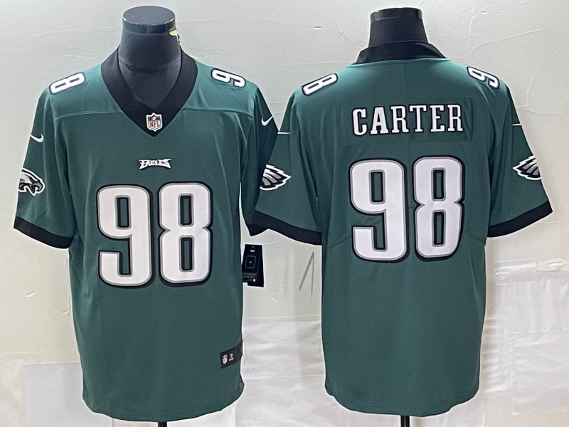Men’s Philadelphia Eagles Jalen Carter #98 Midnight Green 2023 NFL Draft First Round Pick Jersey