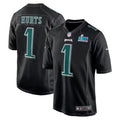 Men’s Philadelphia Eagles Jalen Hurts #1 Black Super Bowl LVII Patch Jersey