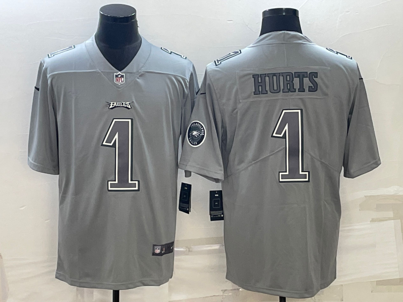 Men’s Philadelphia Eagles Jalen Hurts #1 Gray Atmosphere Jersey