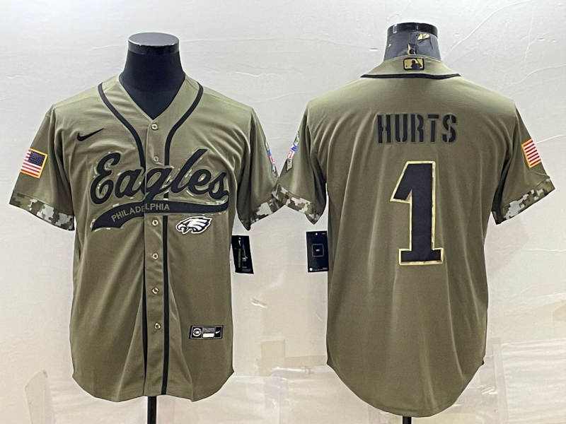 Men’s Philadelphia Eagles Jalen Hurts #1 Olive 2022 Salute To Service Limited Jersey Joint Edition