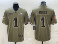 Men’s Philadelphia Eagles Jalen Hurts #1 Olive 2022 Salute To Service Limited Jersey
