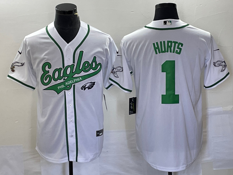Men’s Philadelphia Eagles Jalen Hurts #1 White Jersey Joint Edition