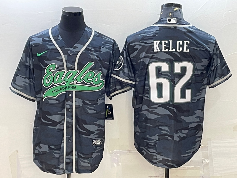 Men’s Philadelphia Eagles Jason Kelce #62 Grey Camouflage Jersey Joint Edition