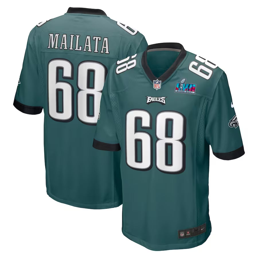 Men’s Philadelphia Eagles Jordan Mailata #68 Midnight Green Super Bowl LVII Patch Jersey