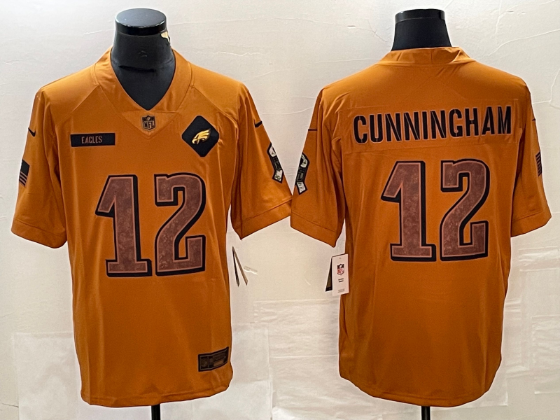 Men’s Philadelphia Eagles Randall Cunningham #12 Brown 2023 Salute To Service Retired Limited Jersey