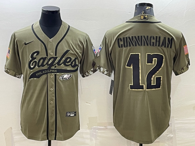 Men’s Philadelphia Eagles Randall Cunningham #12 Olive 2022 Salute To Service Limited Jersey Joint Edition