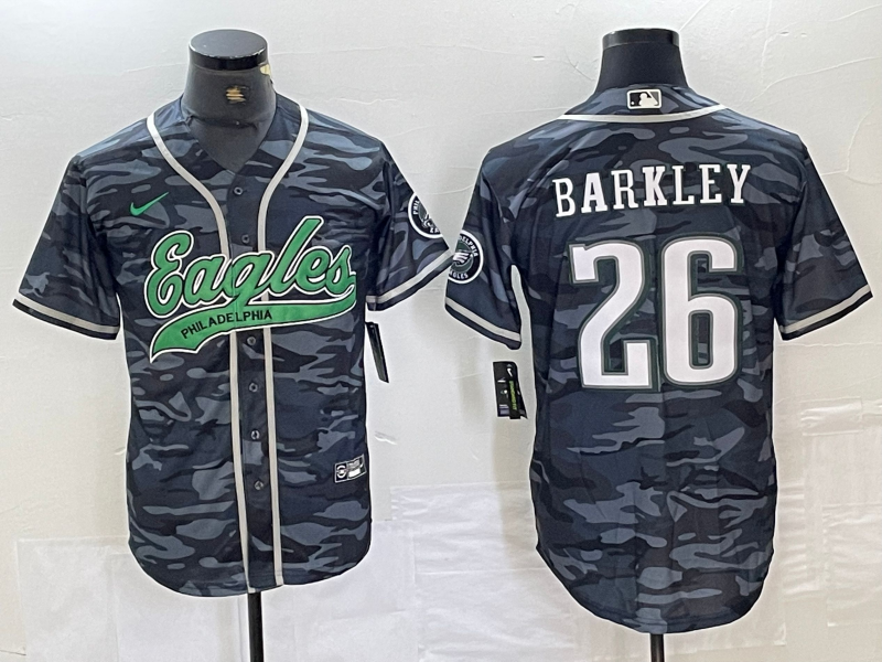 Men’s Philadelphia Eagles Saquon Barkley #26 Grey Camouflage Jersey Joint Edition