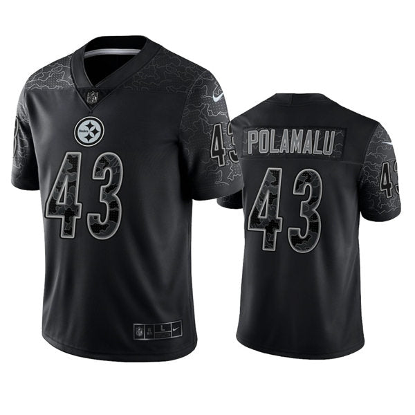 Men’s Pittsburgh Steelers #43 Troy Polamalu Black Reflective Limited Jersey