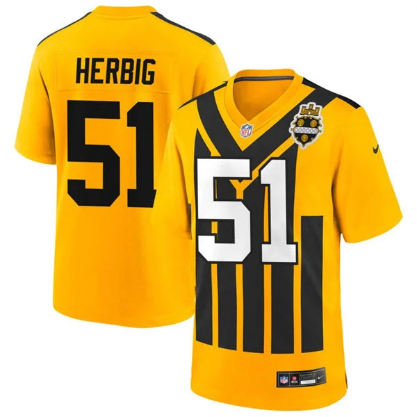 Men’s Pittsburgh Steelers #51 Nick Herbig Nike Gold Alternate 1933 Throwback Game Jersey