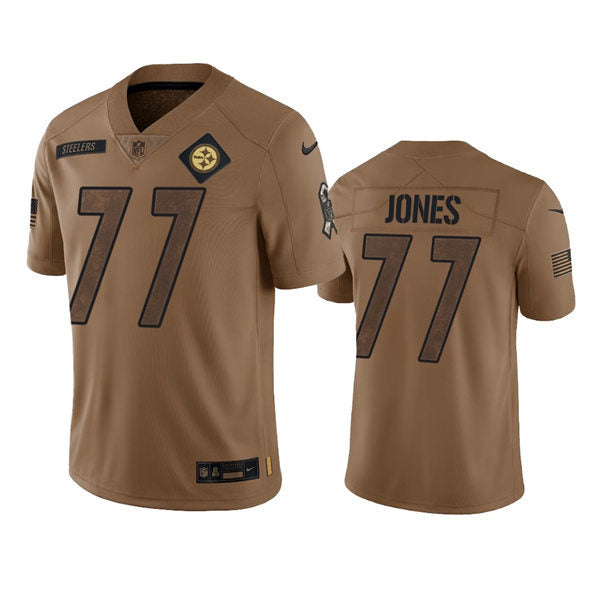 Men’s Pittsburgh Steelers #77 Broderick Jones Brown 2023 Salute To Service Limited Jersey