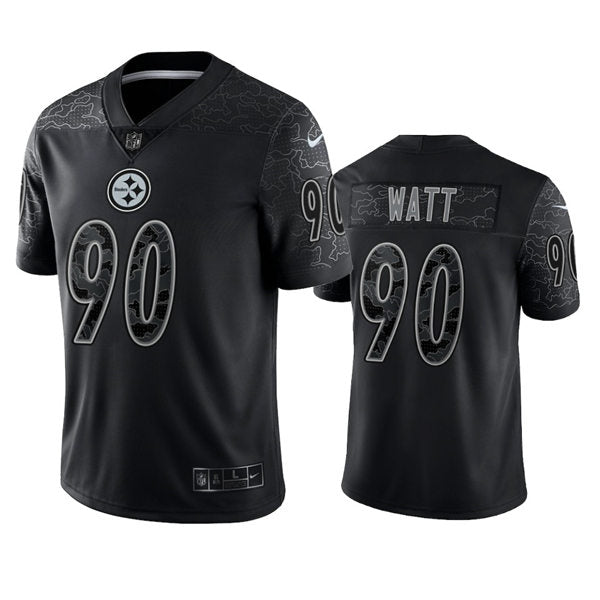 Men’s Pittsburgh Steelers #90 T.J. Watt Black Reflective Limited Jersey