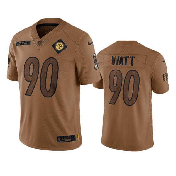 Men’s Pittsburgh Steelers #90 T.J. Watt Brown 2023 Salute To Service Limited Jersey