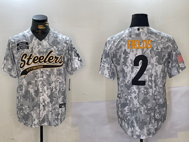 Men’s Pittsburgh Steelers Justin Fields #2 Arctic Camo Salute to Service Limited Jersey