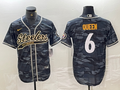 Men’s Pittsburgh Steelers Patrick Queen #6 Grey Camouflage Jersey Joint Edition