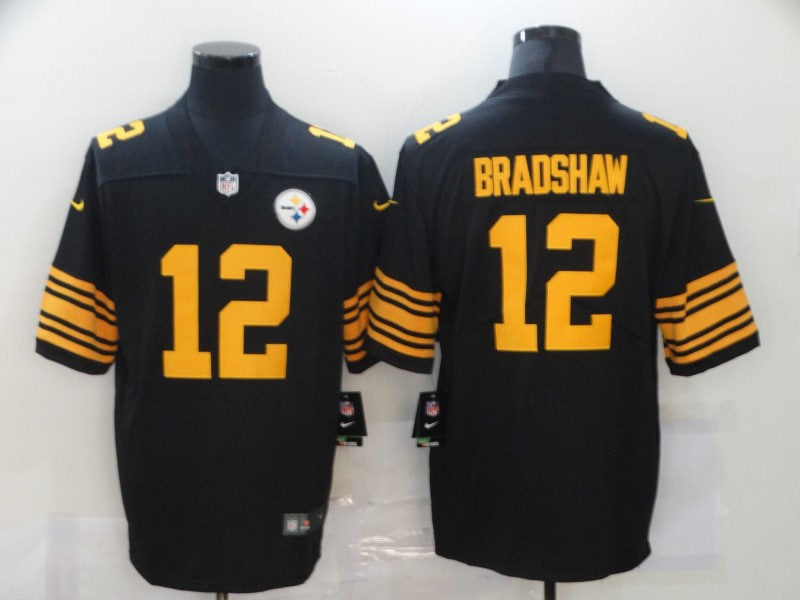 Men’s Pittsburgh Steelers Retired Player #12 Terry Bradshaw Nike Black Vapor Untouchable Elite Color Rush Jersey