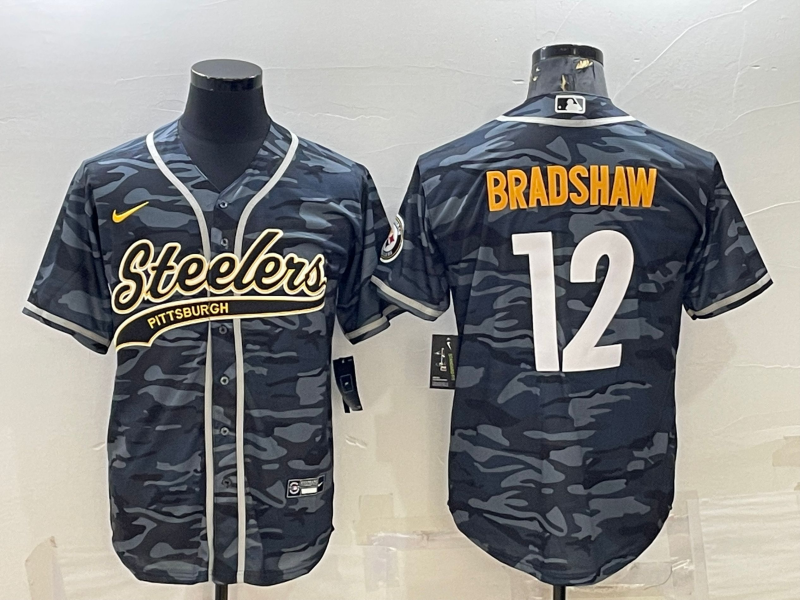 Men’s Pittsburgh Steelers Terry Bradshaw #12 Gray Camouflage Jersey