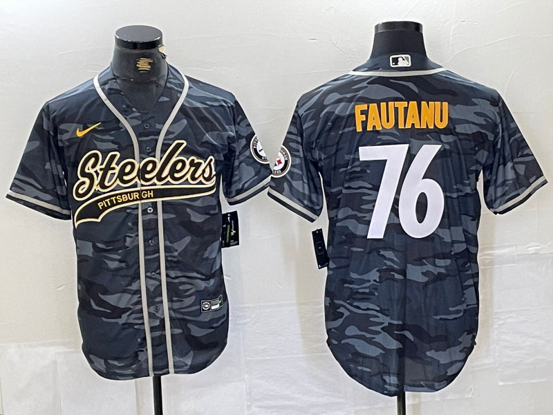 Men’s Pittsburgh Steelers Troy Fautanu #76 Grey Camouflage Jersey