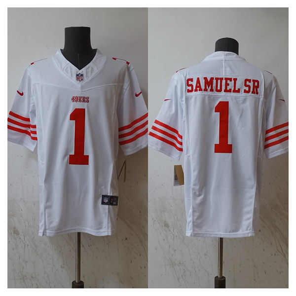 Men’s San Francisco 49ers #1 Deebo Samuel Sr Nike Home White F.U.S.E. Vapor Limited Jersey