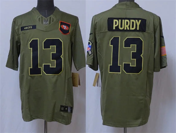 Mens San Francisco 49ers #13 Brock Purdy Nike 2025 Salute to Service Limited Jersey – Olive