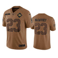 Mens San Francisco 49ers #23 Christian McCaffrey Brown 2023 Salute To Service Limited Jersey
