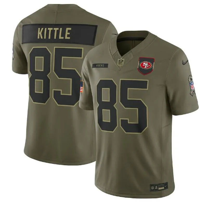 Mens San Francisco 49ers #85 George Kittle Nike 2025 Salute to Service Limited Jersey – Olive