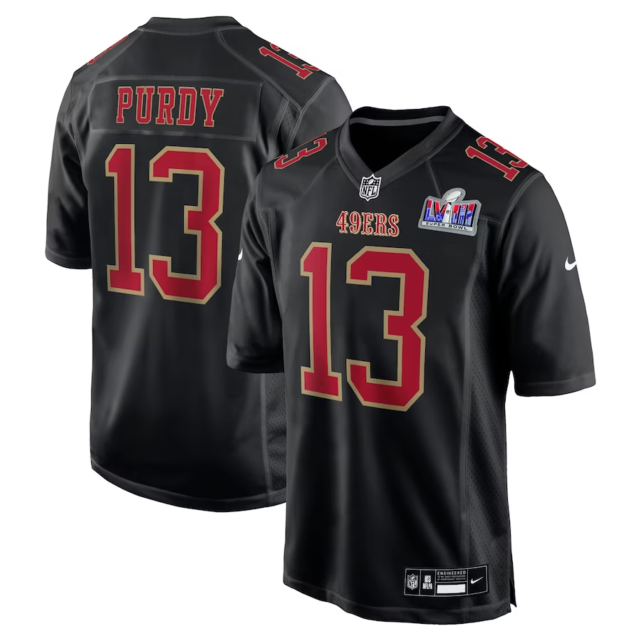 Men’s San Francisco 49ers Brock Purdy #13 Black Super Bowl LVIII Carbon Jersey