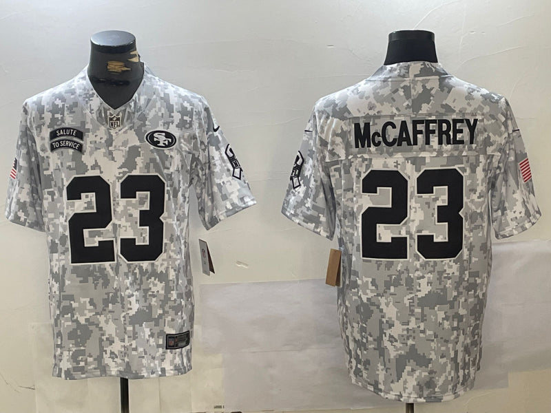 Men’s San Francisco 49ers Christian McCaffrey #23 Arctic Camo 2024 Salute to Service Limited Jersey