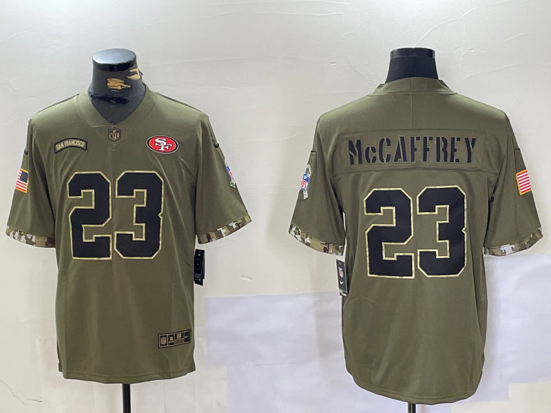 Men’s San Francisco 49ers Christian McCaffrey #23 Olive Salute To Service Limited Jersey