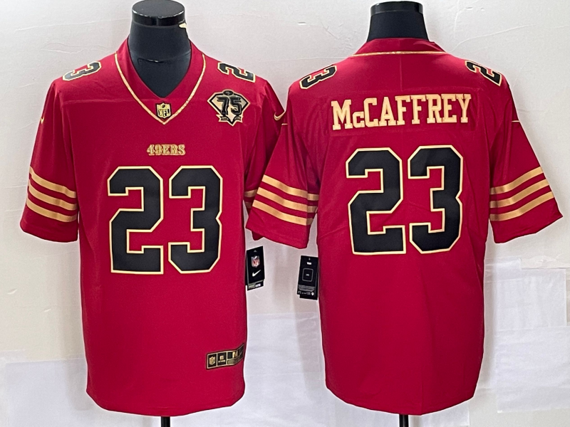 Men’s San Francisco 49ers Christian McCaffrey #23 Red 75th Anniversary Jersey