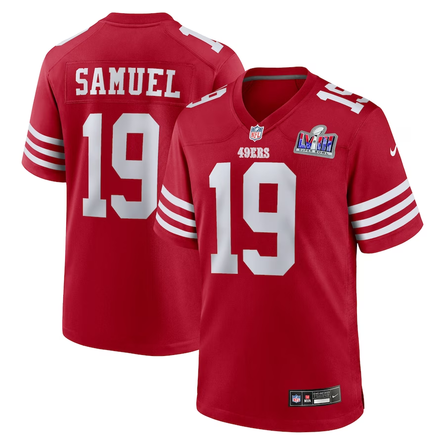 Men’s San Francisco 49ers Deebo Samuel #19 Scarlet Super Bowl LVIII Jersey