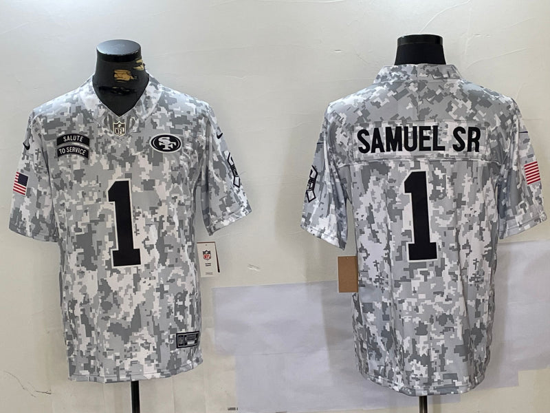 Men’s San Francisco 49ers Deebo Samuel Sr #1 Arctic Camo 2024 Salute to Service Limited Jersey