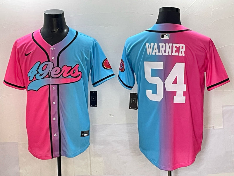 Men’s San Francisco 49ers Fred Warner #54 Pink/Blue Jersey