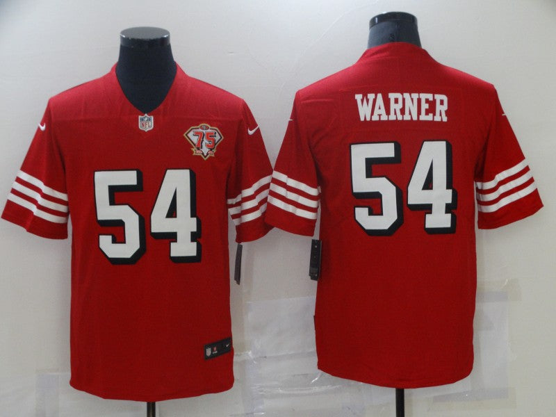 Men’s San Francisco 49ers Fred Warner #54 Red 75th Anniversary Jersey