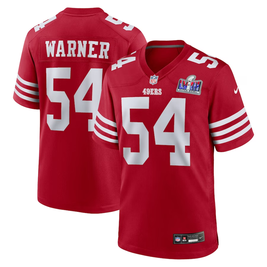 Men’s San Francisco 49ers Fred Warner #54 Scarlet Super Bowl LVIII Jersey