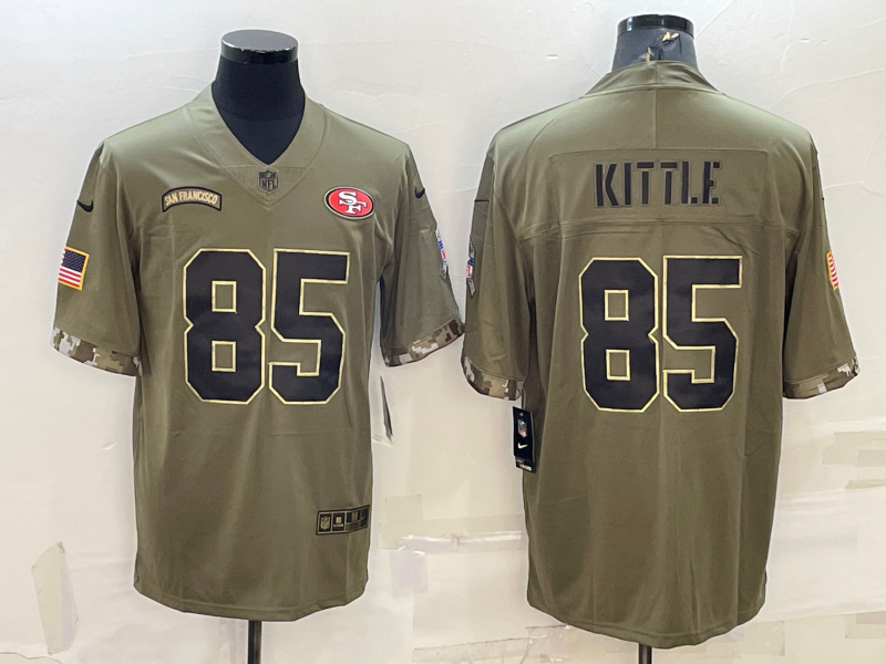 Men’s San Francisco 49ers George Kittle #85 Olive 2022 Salute To Service Retired Limited Jersey