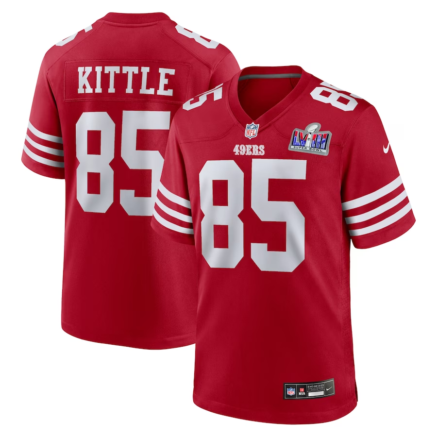 Men’s San Francisco 49ers George Kittle #85 Scarlet Super Bowl LVIII Jersey