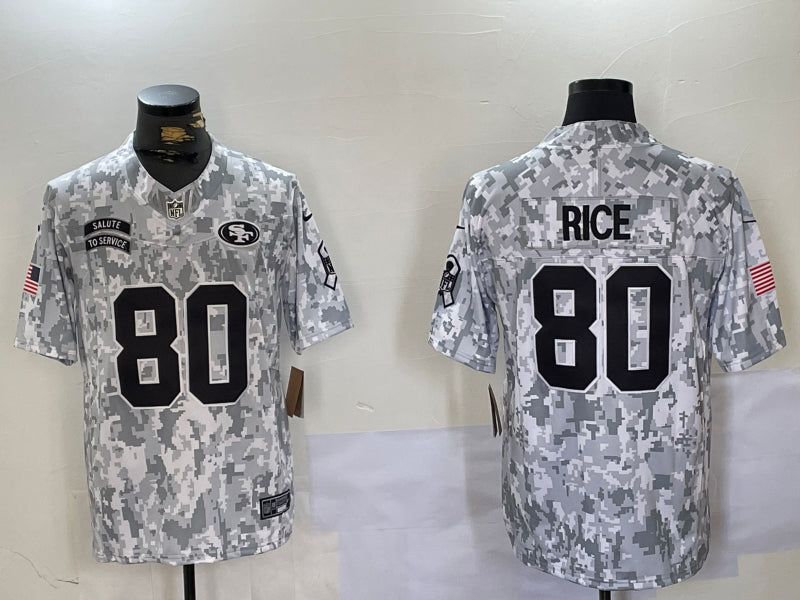 Men’s San Francisco 49ers Jerry Rice #80 Arctic Camo 2024 Salute to Service Retired Limited Jersey
