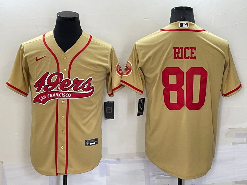 Men’s San Francisco 49ers Jerry Rice #80 Gold Jersey Joint Edition