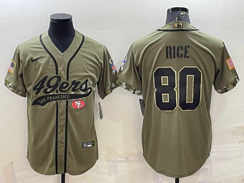 Men’s San Francisco 49ers Jerry Rice #80 Olive 2022 Salute To Service Retired Limited Jersey Joint Edition