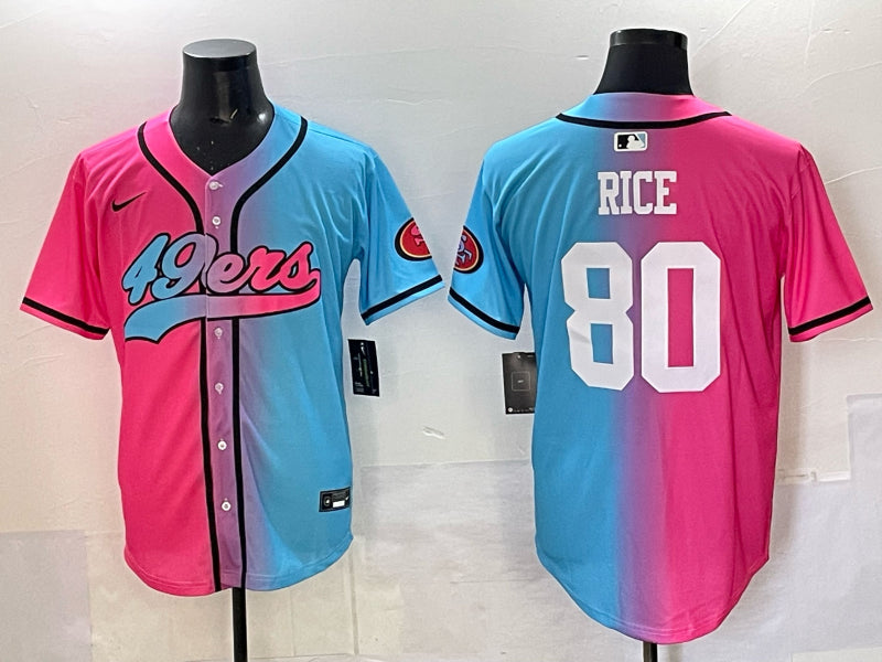 Men’s San Francisco 49ers Jerry Rice #80 Pink/Blue Jersey