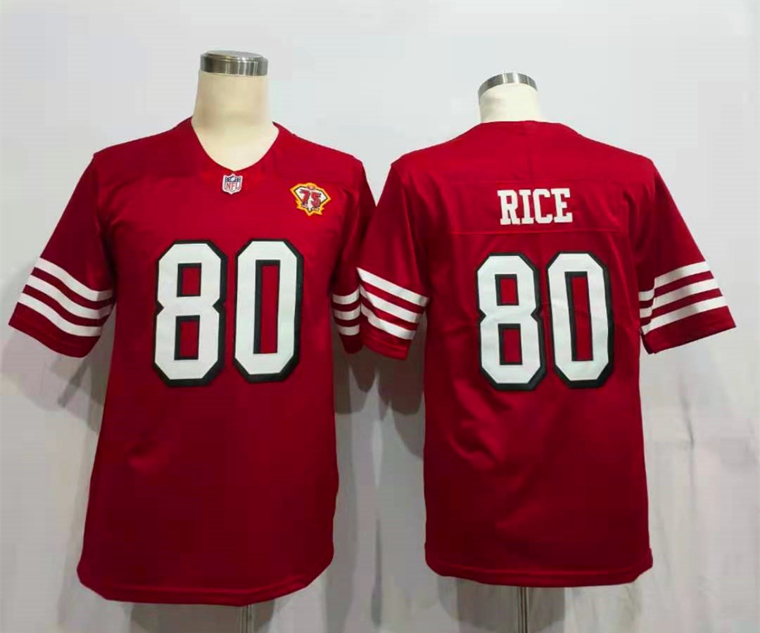 Men’s San Francisco 49ers Jerry Rice Red 75th Anniversary Jersey
